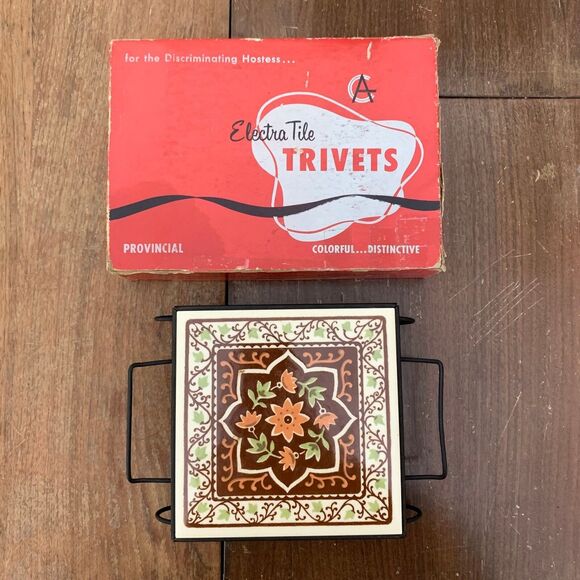 Electra Tile Trivet 70s ceramic tile with iron strand original plug cord and box - Picture 1 of 6
